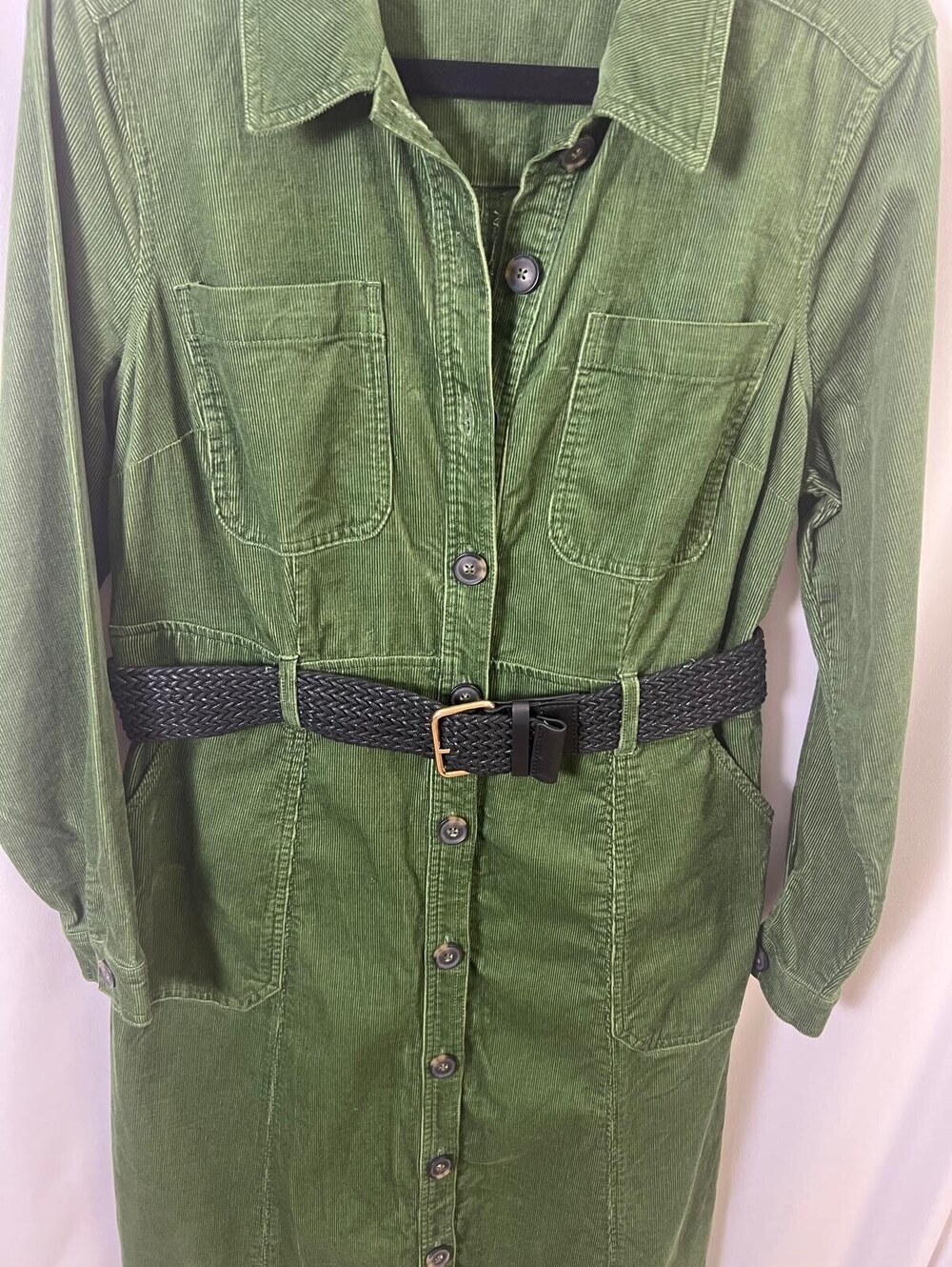Boden Green Corduroy Shirt Dress with Belt US 12P Button Front - Picture 3 of 14
